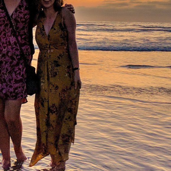 Dynamite faux wrap front maxi dress yellow floral - Picture 2 of 8